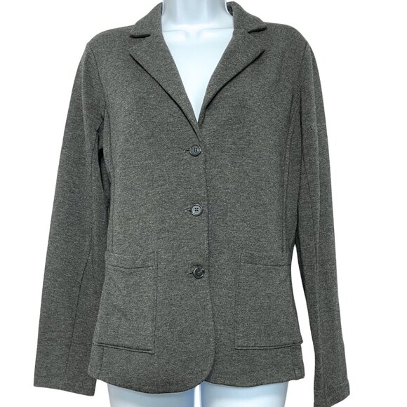 Tahari Sweater Blazer Womens M Gray Stretch Knit Jersey Jacket Workwear Office - Picture 1 of 9